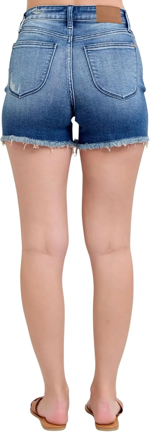 Judy Blue High Waist V-Front Fray Hem Shorts