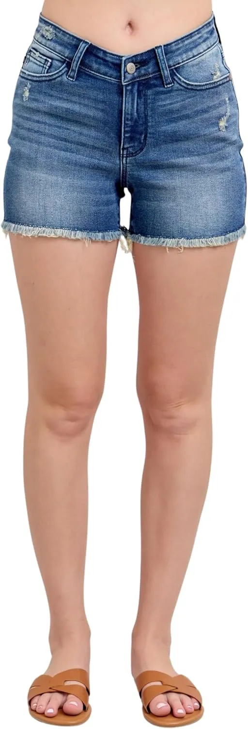 Judy Blue High Waist V-Front Fray Hem Shorts