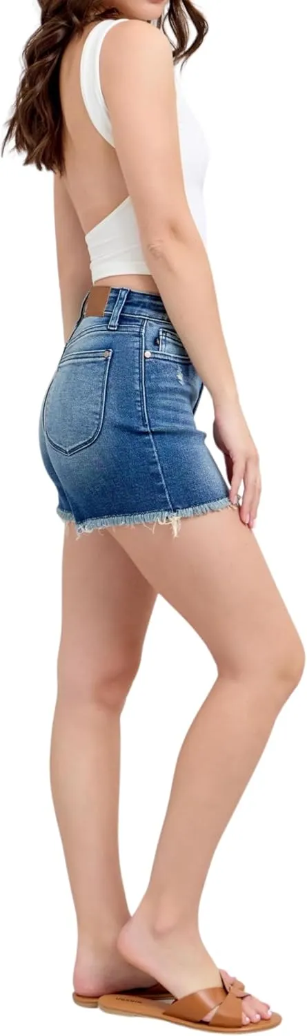 Judy Blue High Waist V-Front Fray Hem Shorts