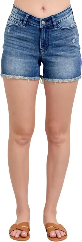 Judy Blue High Waist V-Front Fray Hem Shorts