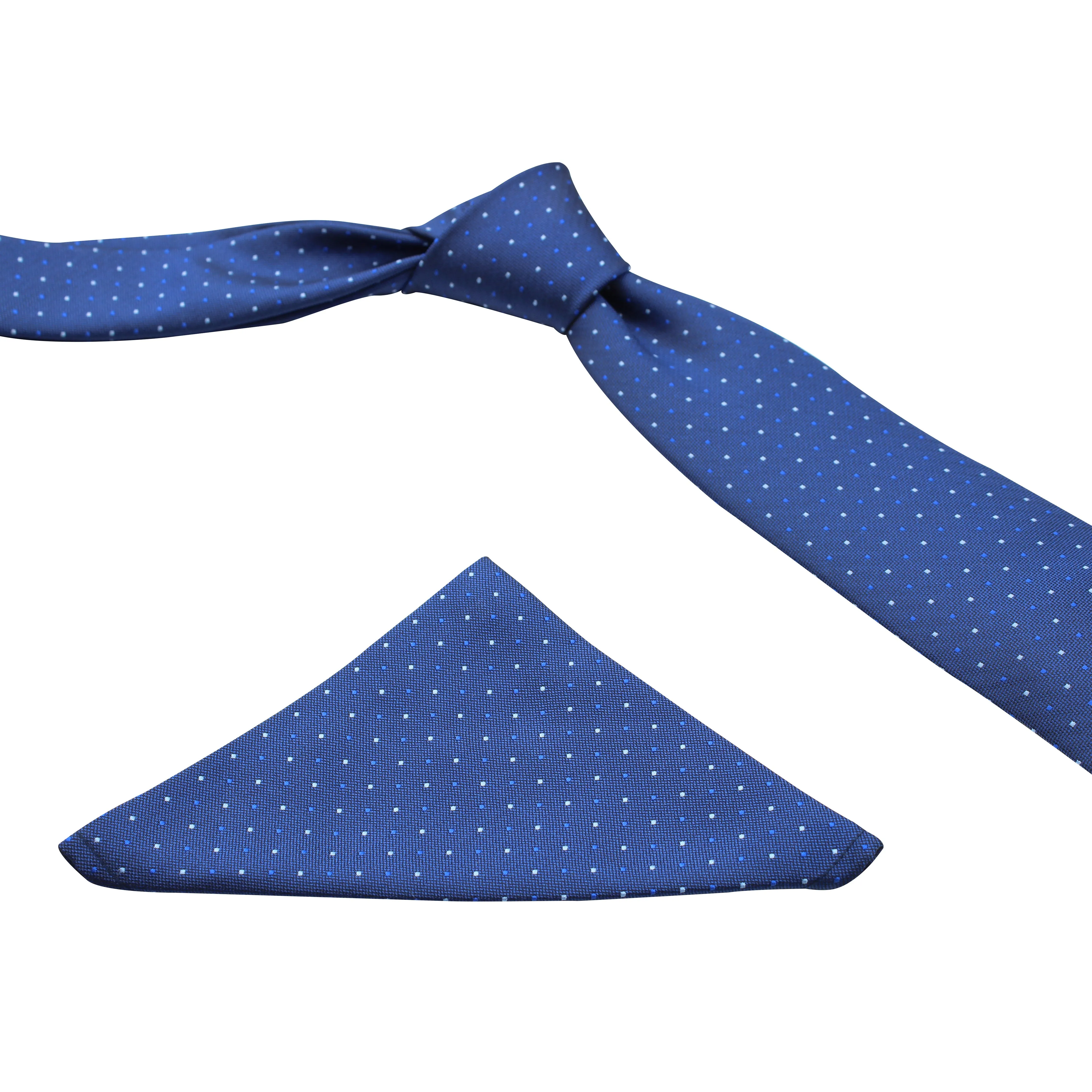 Kovove Refreshing Blue Polka Dot Necktie and Pocket Square Gift Box