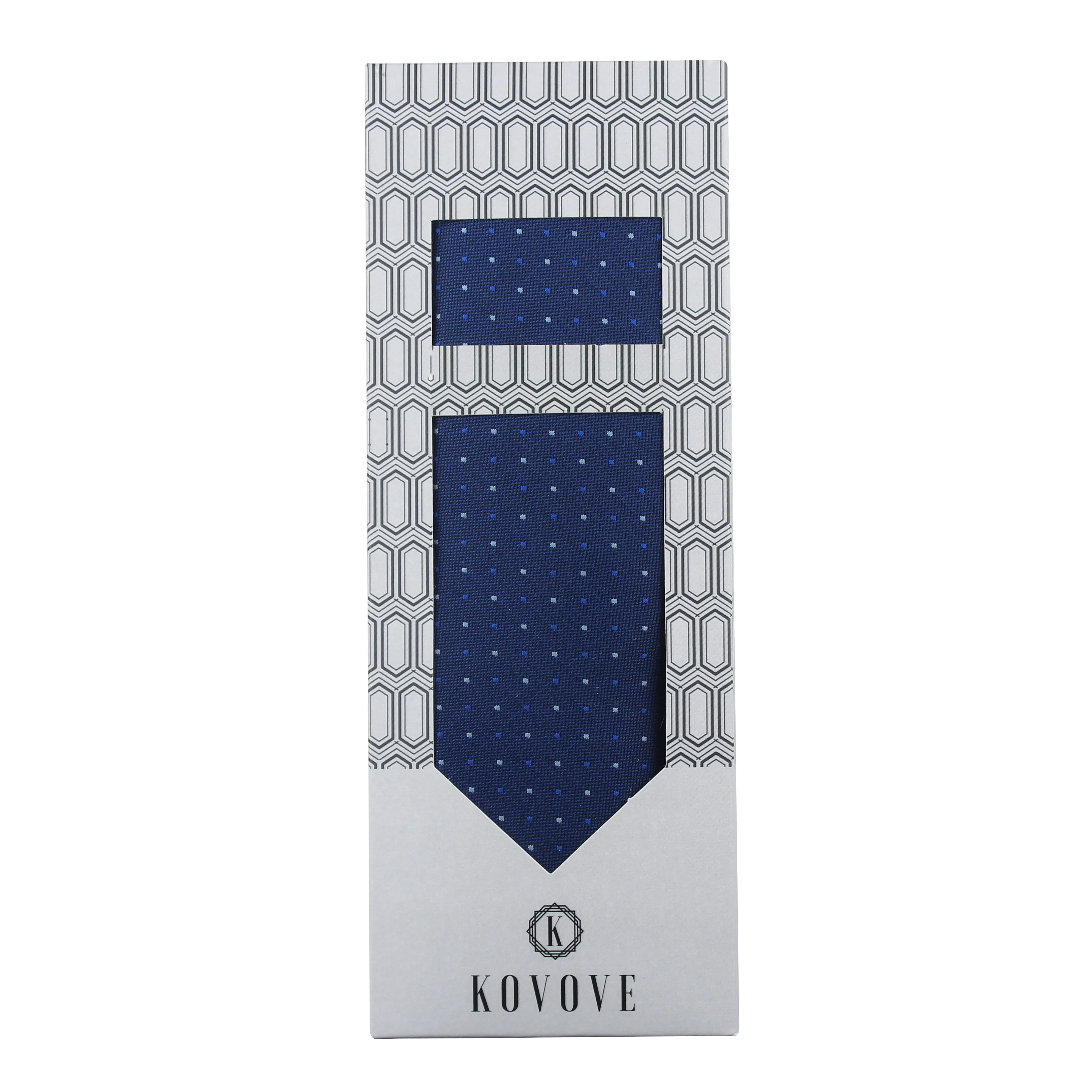 Kovove Refreshing Blue Polka Dot Necktie and Pocket Square Gift Box
