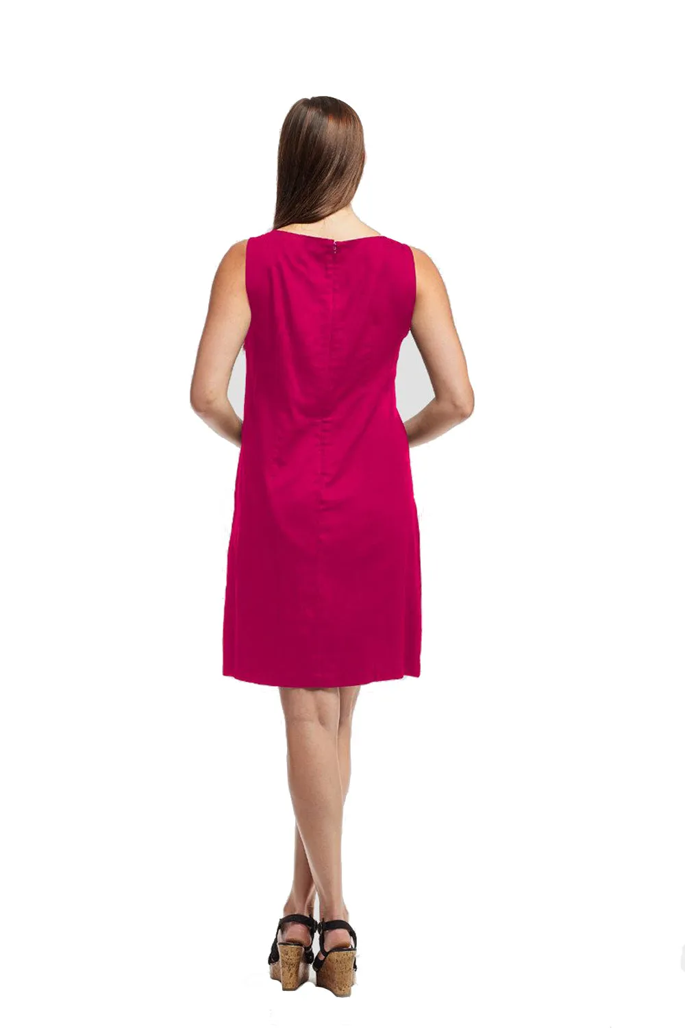 La Cera Sleeveless Floral Applique Cotton Dress