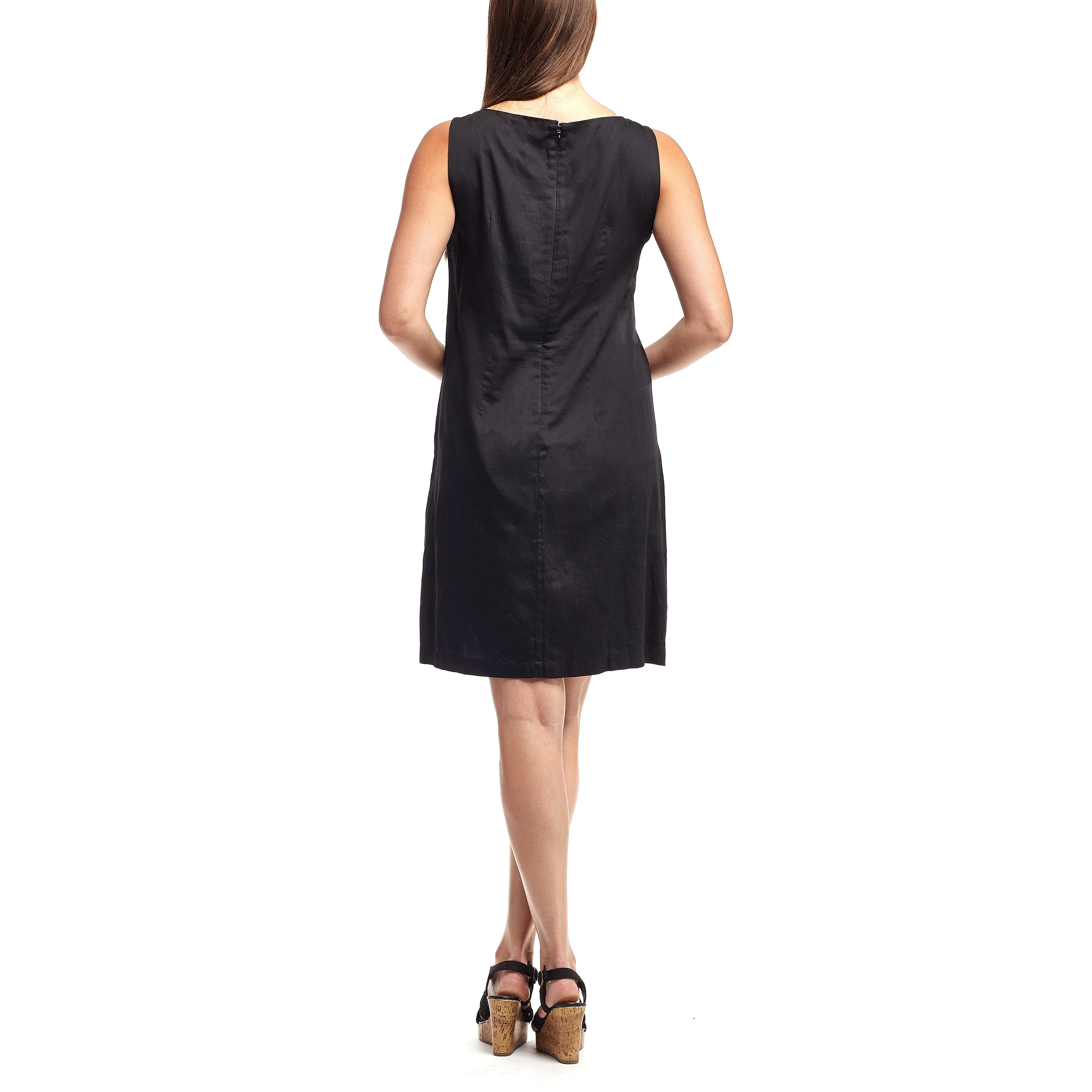 La Cera Sleeveless Floral Applique Cotton Dress