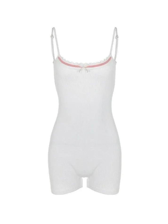 Lace Trim Backless Cami Romper