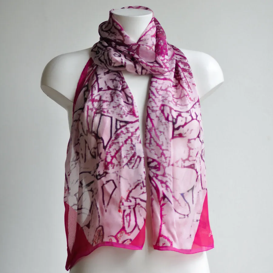 Leaf Sprays Long Silk Scarf - Petite Length
