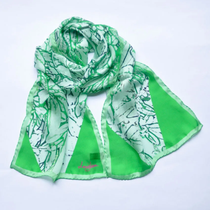 Leaf Sprays Long Silk Scarf - Petite Length
