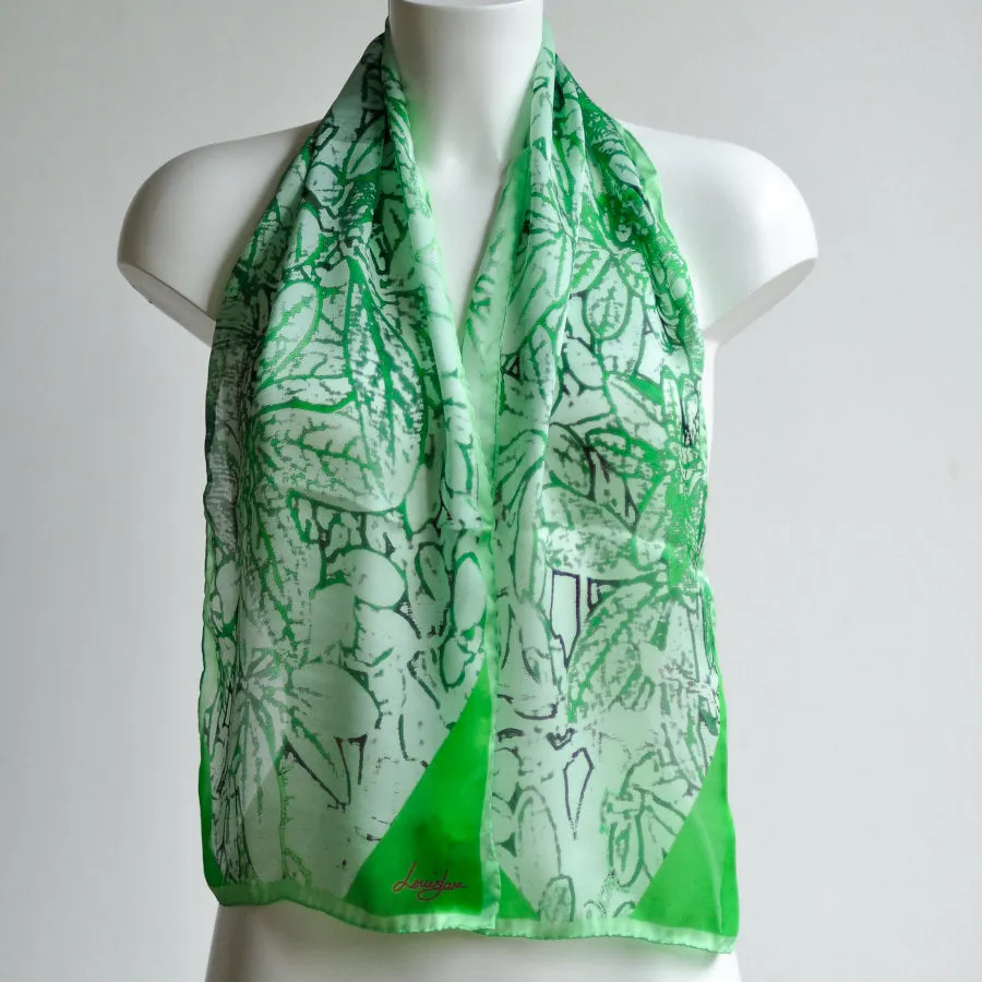 Leaf Sprays Long Silk Scarf - Petite Length