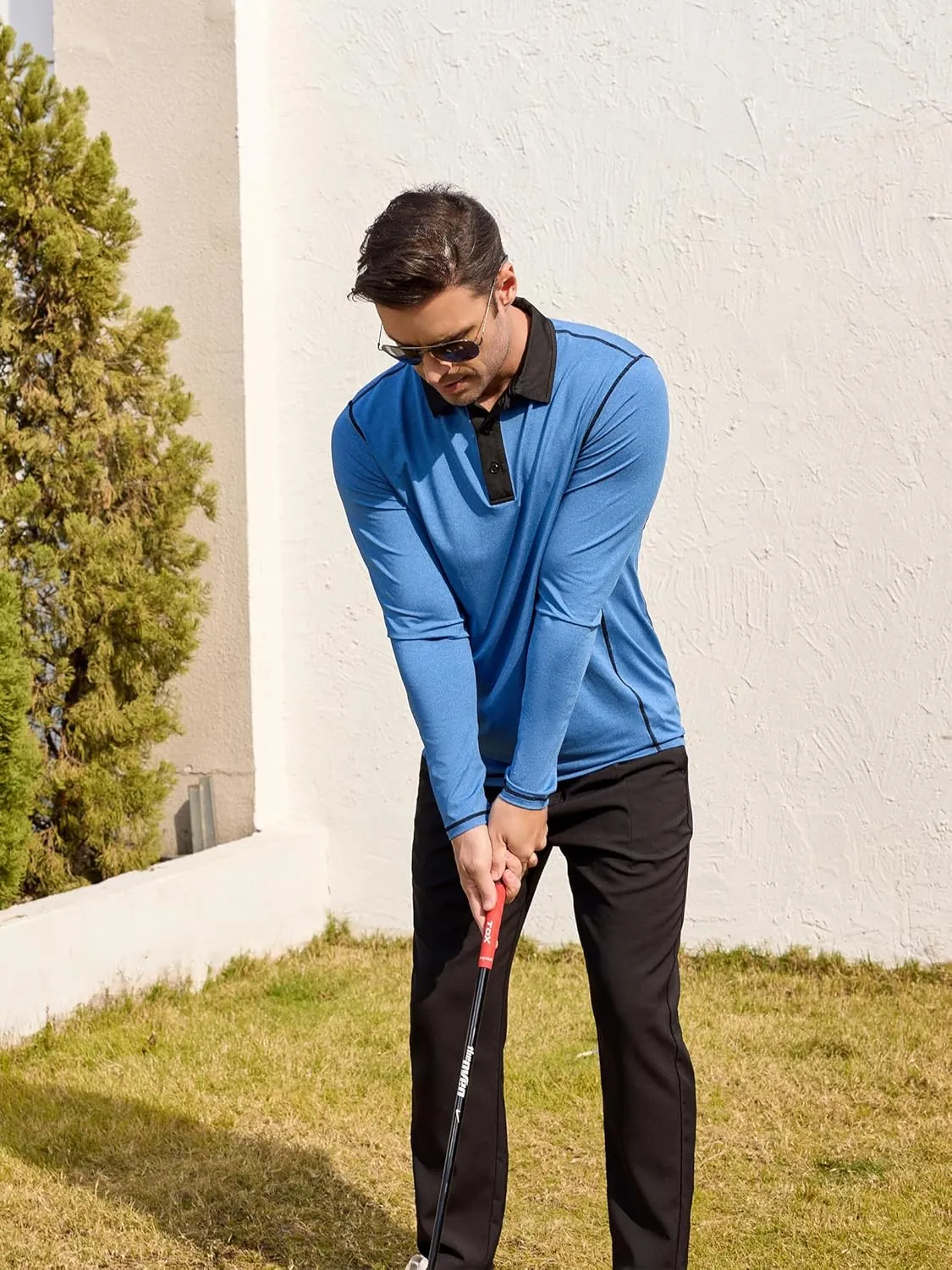Mens Long Sleeve Polo Shirts Summer Casual Lightweight Knit True Classic Contrast Collar Button-Down Golf Tees Basic
