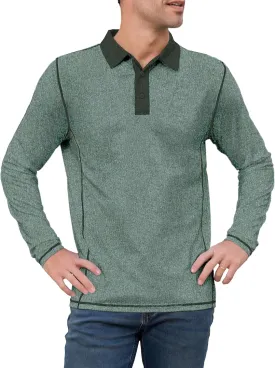 Mens Long Sleeve Polo Shirts Summer Casual Lightweight Knit True Classic Contrast Collar Button-Down Golf Tees Basic