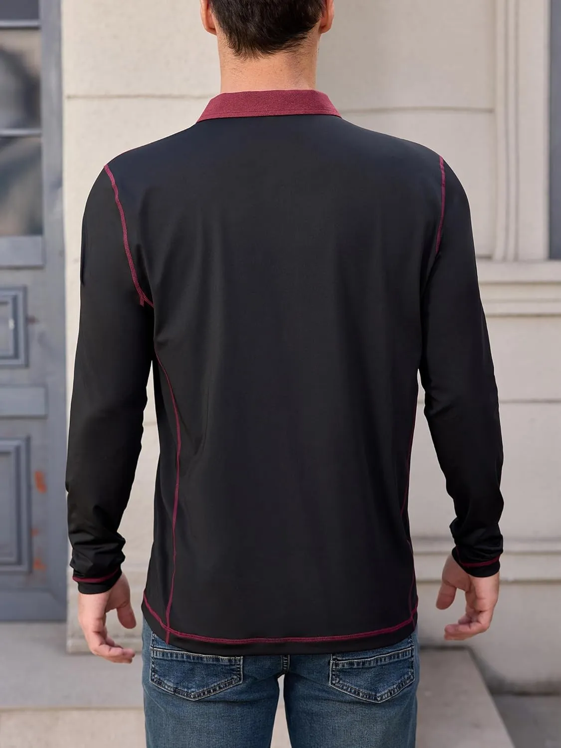 Mens Long Sleeve Polo Shirts Summer Casual Lightweight Knit True Classic Contrast Collar Button-Down Golf Tees Basic