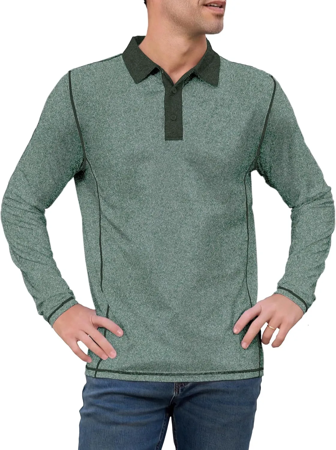 Mens Long Sleeve Polo Shirts Summer Casual Lightweight Knit True Classic Contrast Collar Button-Down Golf Tees Basic