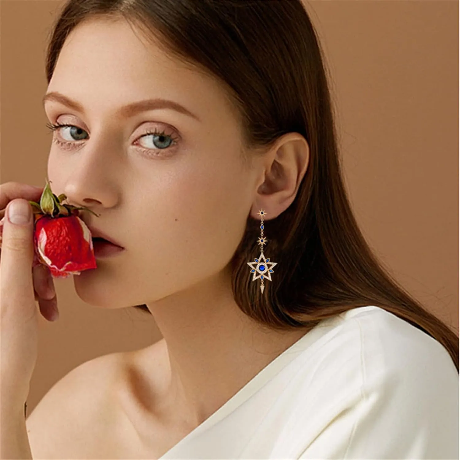Moon Sun Star Earrings for Women Dainty Long 14K Gold Crescent Moon Star Asymmetrical Dangle Drop Planet Earrings Fashion Valentines Day Gift Jewellry
