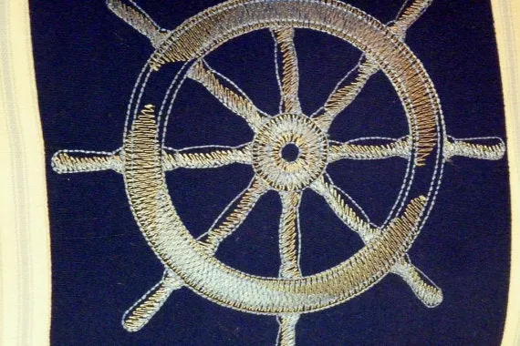 Nautical Pillows Set of 2 Navy blue and white Embroidered pillows