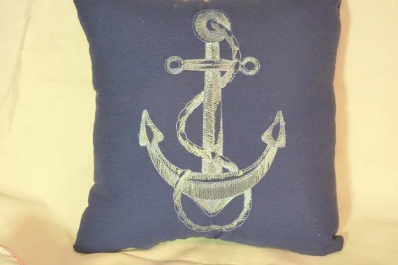 Nautical Pillows Set of 2 Navy blue and white Embroidered pillows