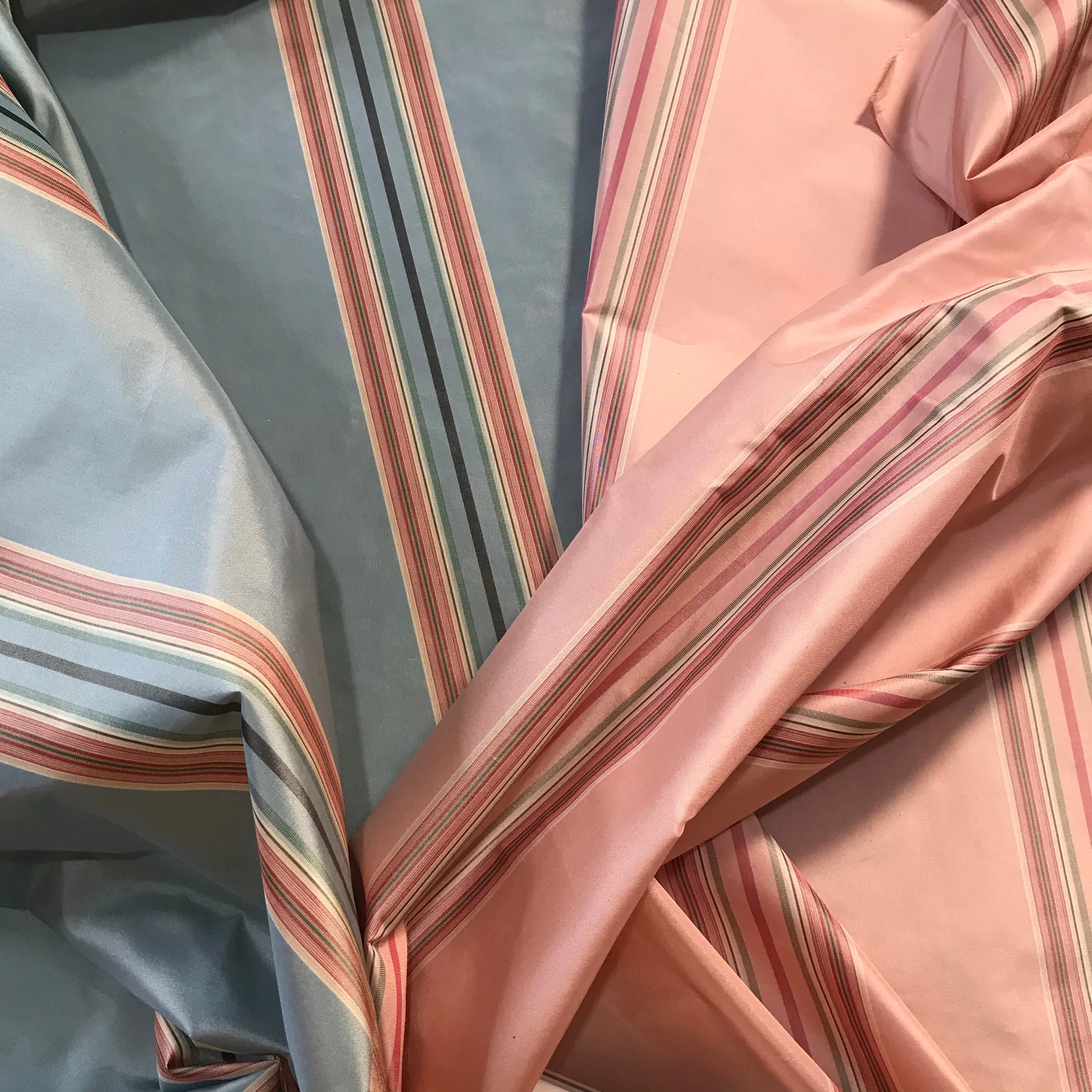 NEW Princess Josephine Designer 100% Silk Taffeta Stripes Fabric - Blue 55” Wide