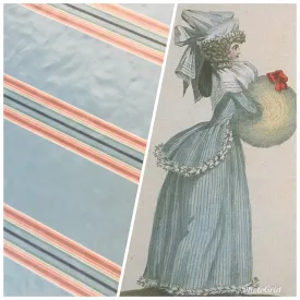 NEW Princess Josephine Designer 100% Silk Taffeta Stripes Fabric - Blue 55” Wide