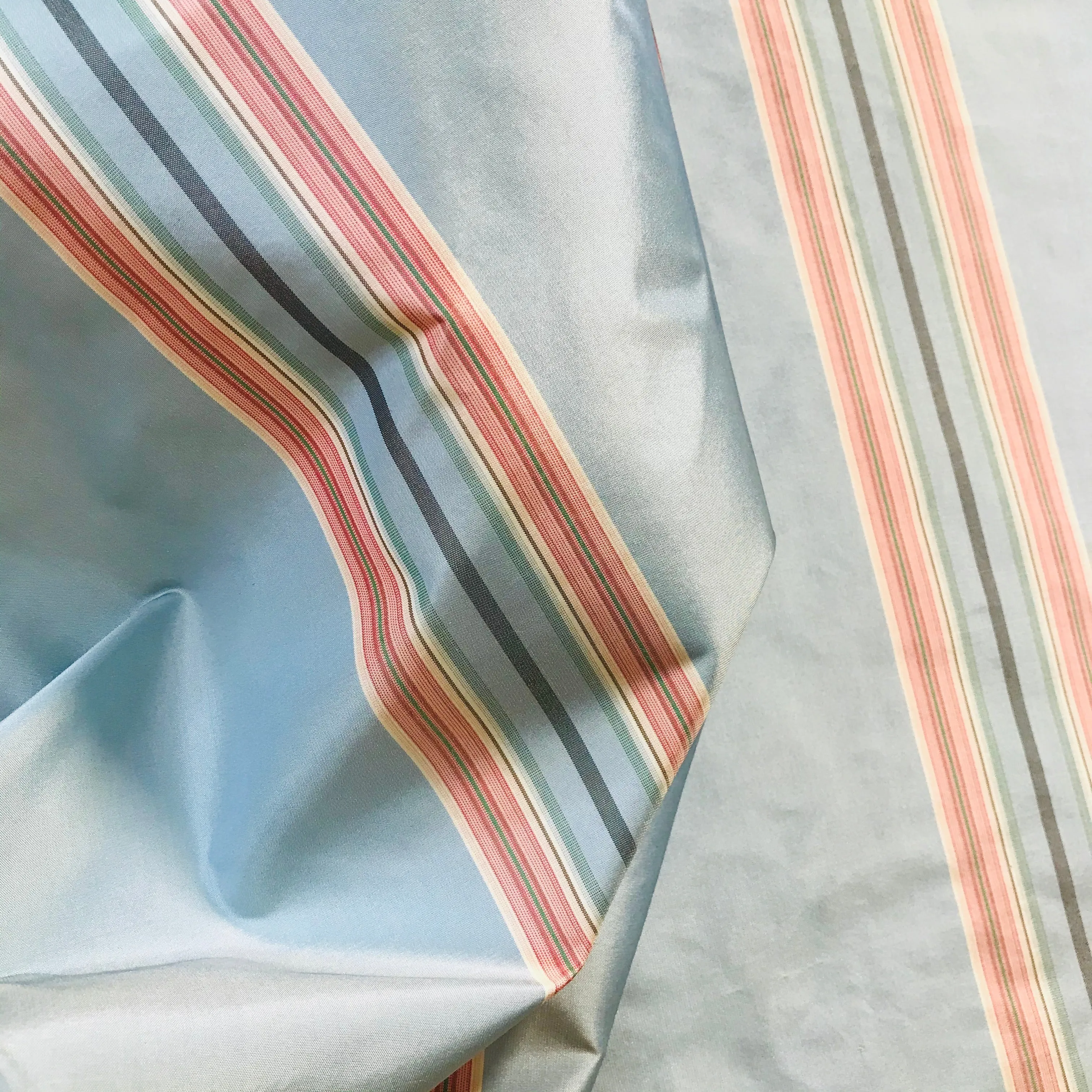 NEW Princess Josephine Designer 100% Silk Taffeta Stripes Fabric - Blue 55” Wide
