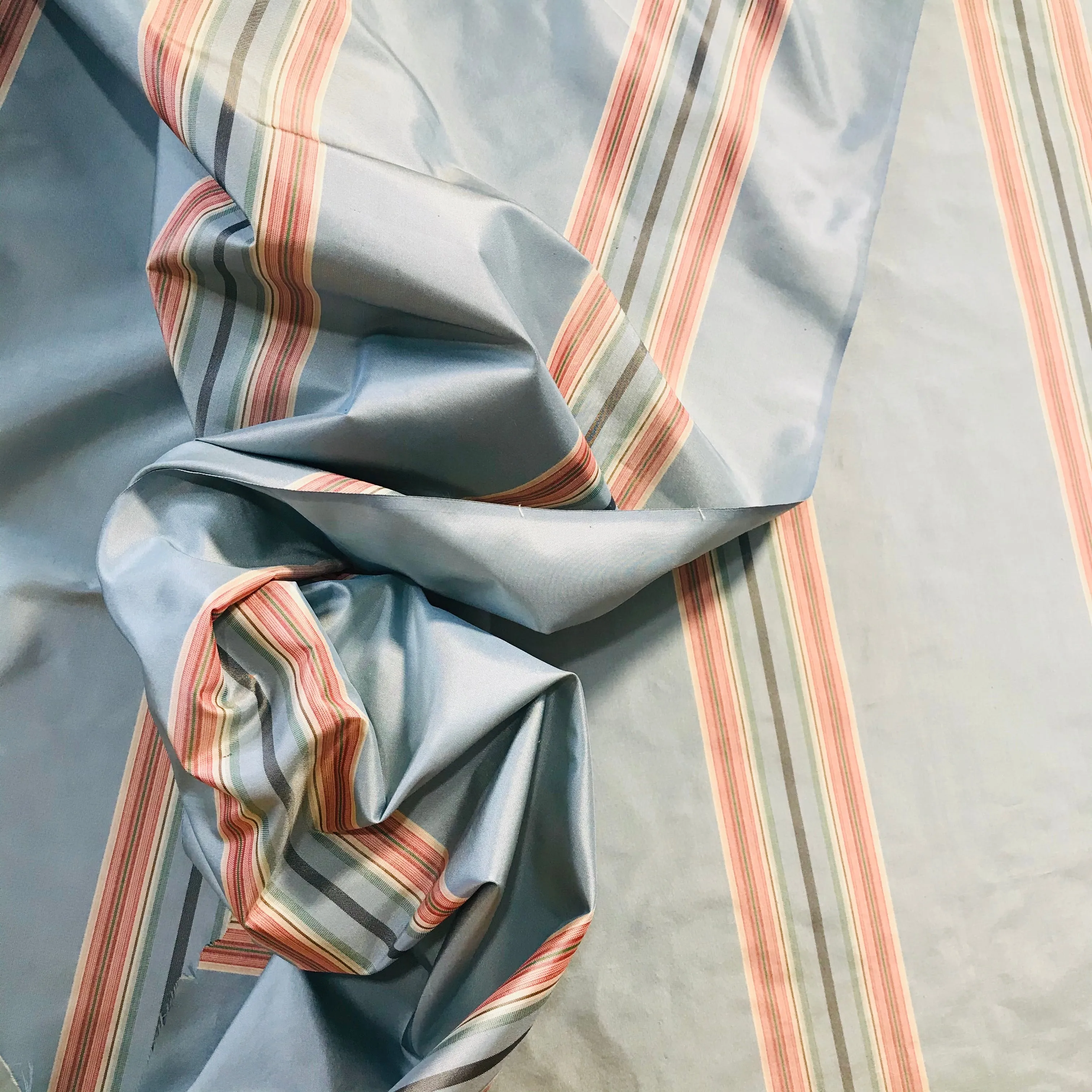 NEW Princess Josephine Designer 100% Silk Taffeta Stripes Fabric - Blue 55” Wide