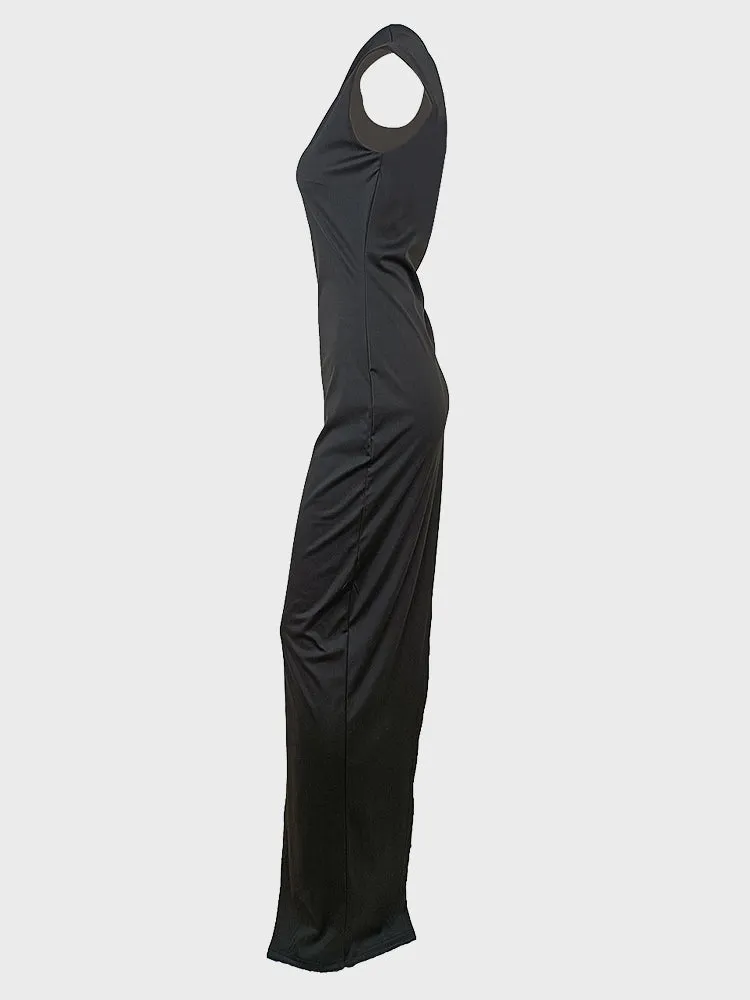 Oblique Shoulder Slit Long Dress