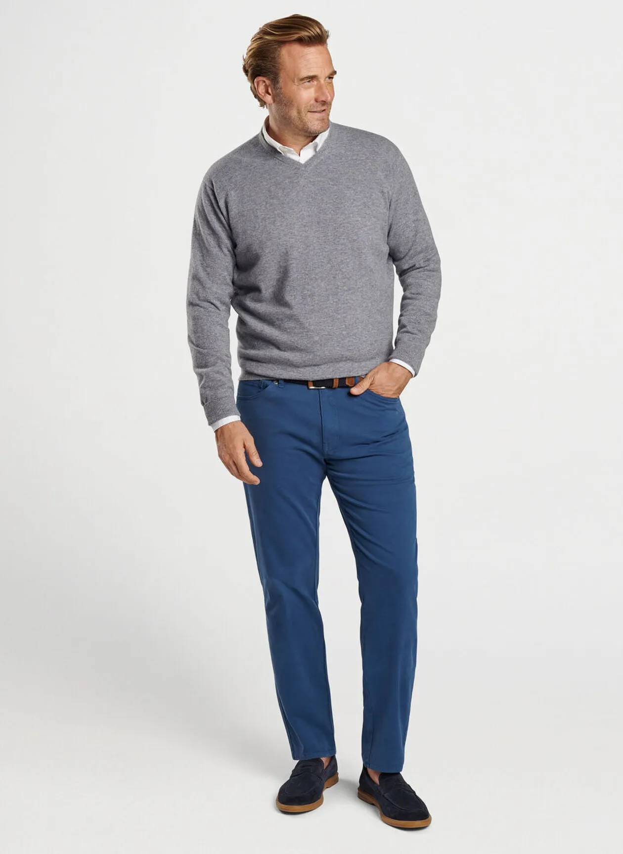 Peter Millar Crown Heritage Cashmere V-Neck Sweater-Oslo Grey
