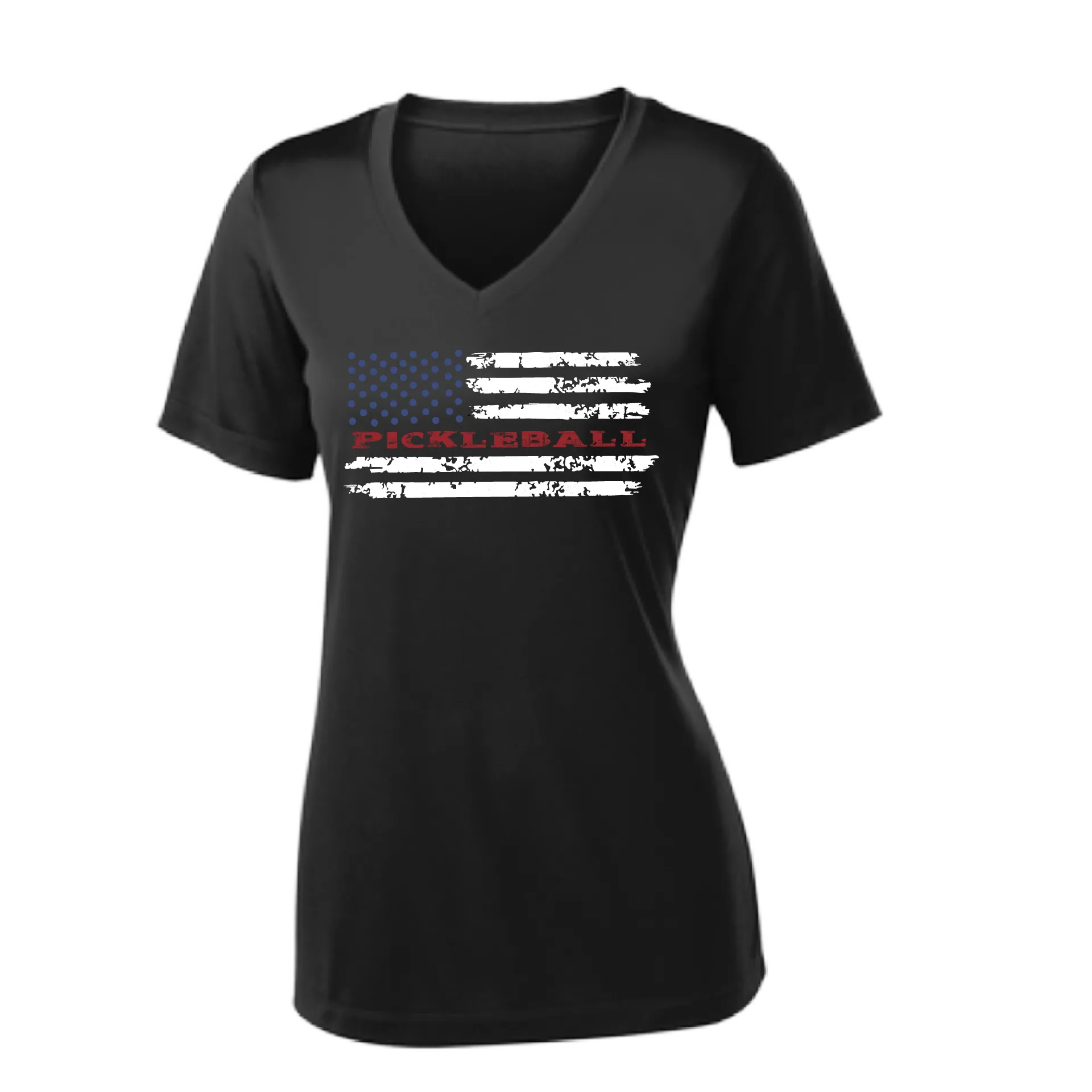 Pickleball Flag Horizontal (Customizable) | Women's Short Sleeve V-Neck Pickleball Shirts | 100% Polyester