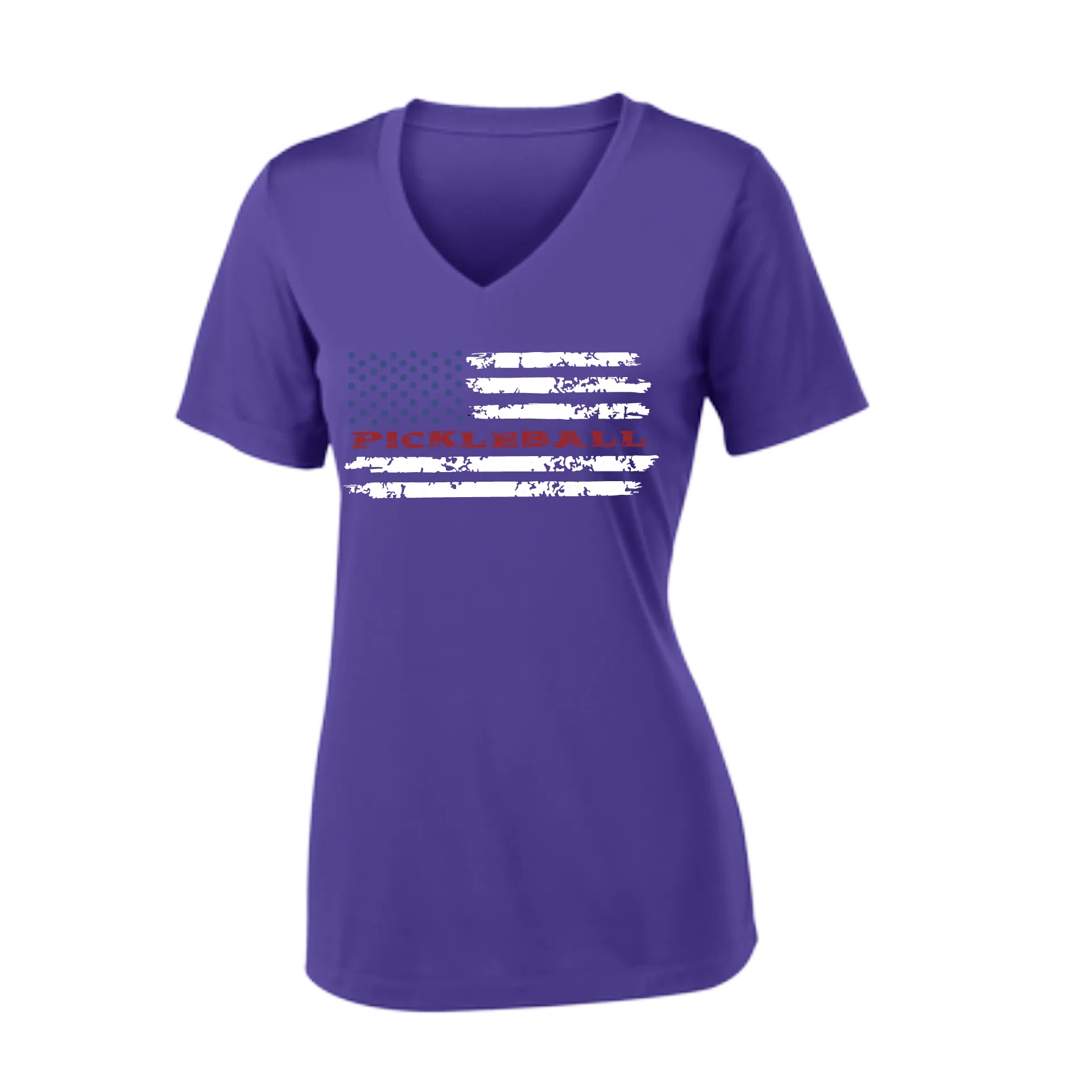 Pickleball Flag Horizontal (Customizable) | Women's Short Sleeve V-Neck Pickleball Shirts | 100% Polyester