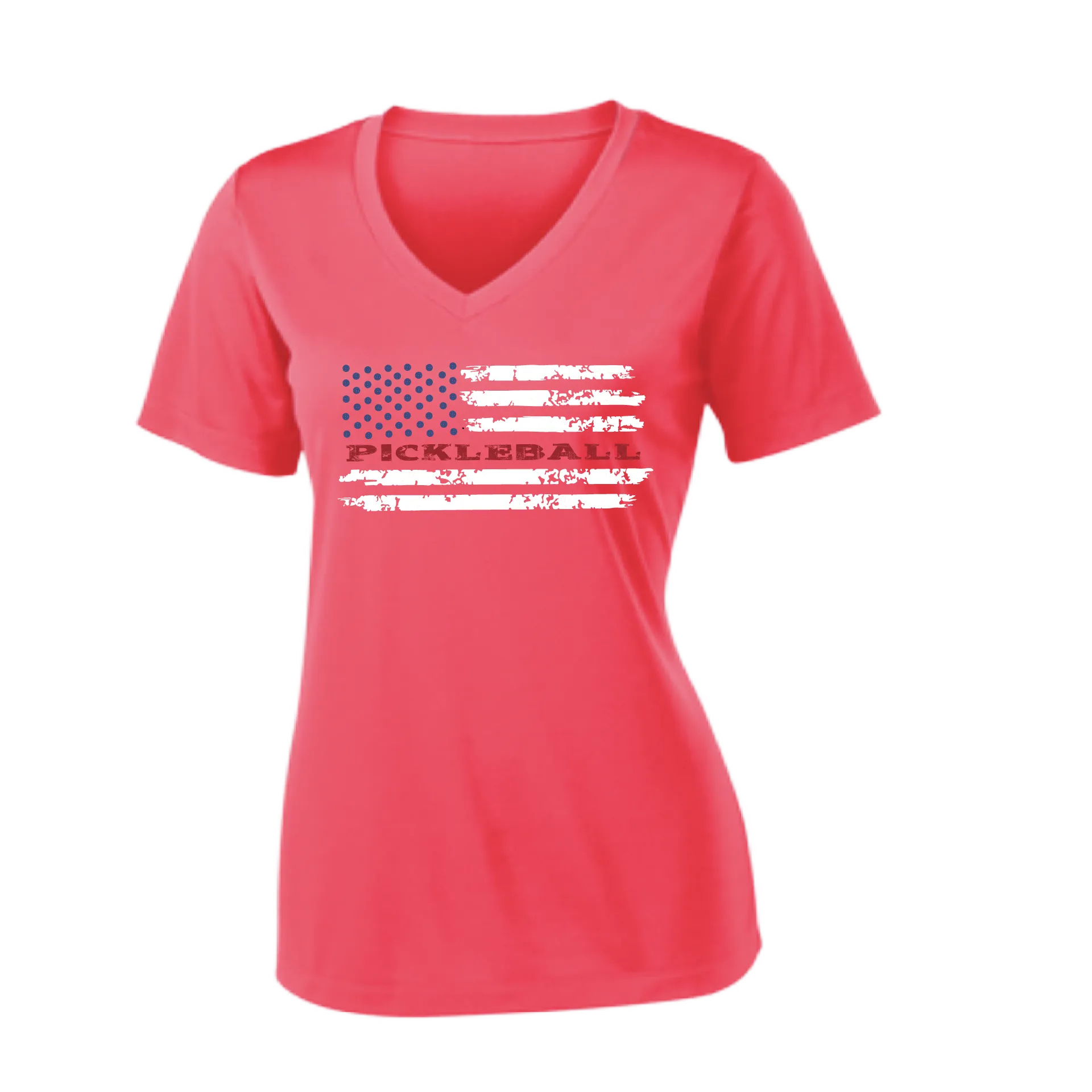 Pickleball Flag Horizontal (Customizable) | Women's Short Sleeve V-Neck Pickleball Shirts | 100% Polyester