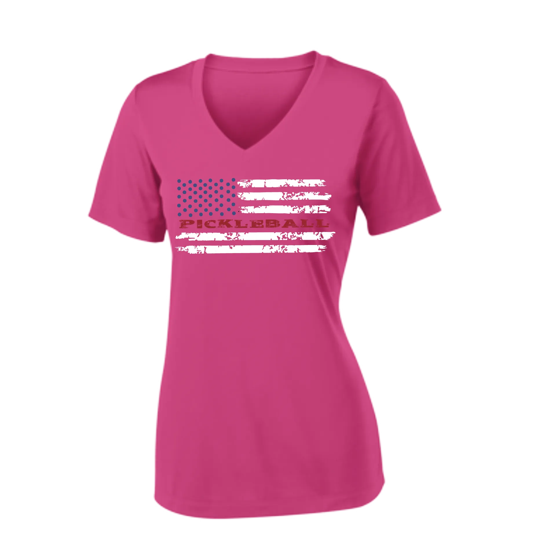 Pickleball Flag Horizontal (Customizable) | Women's Short Sleeve V-Neck Pickleball Shirts | 100% Polyester