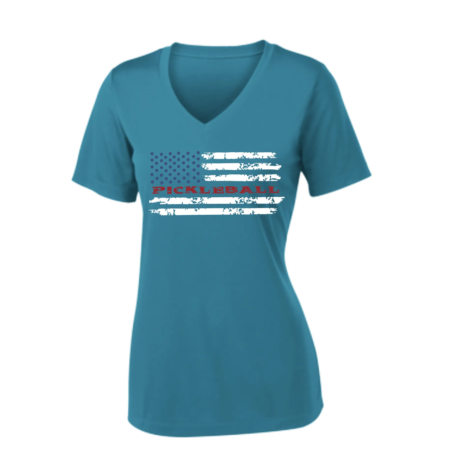 Pickleball Flag Horizontal (Customizable) | Women's Short Sleeve V-Neck Pickleball Shirts | 100% Polyester