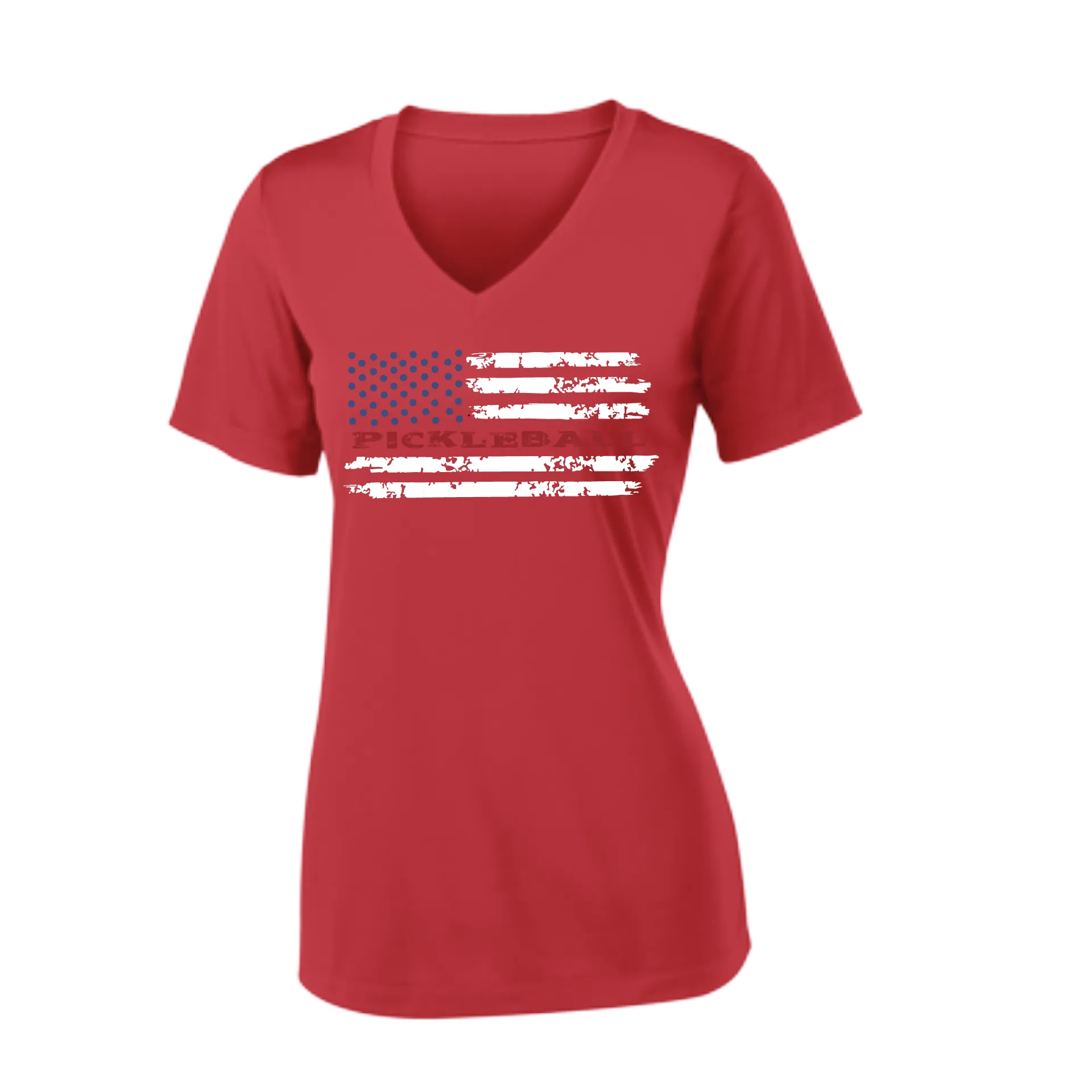 Pickleball Flag Horizontal (Customizable) | Women's Short Sleeve V-Neck Pickleball Shirts | 100% Polyester