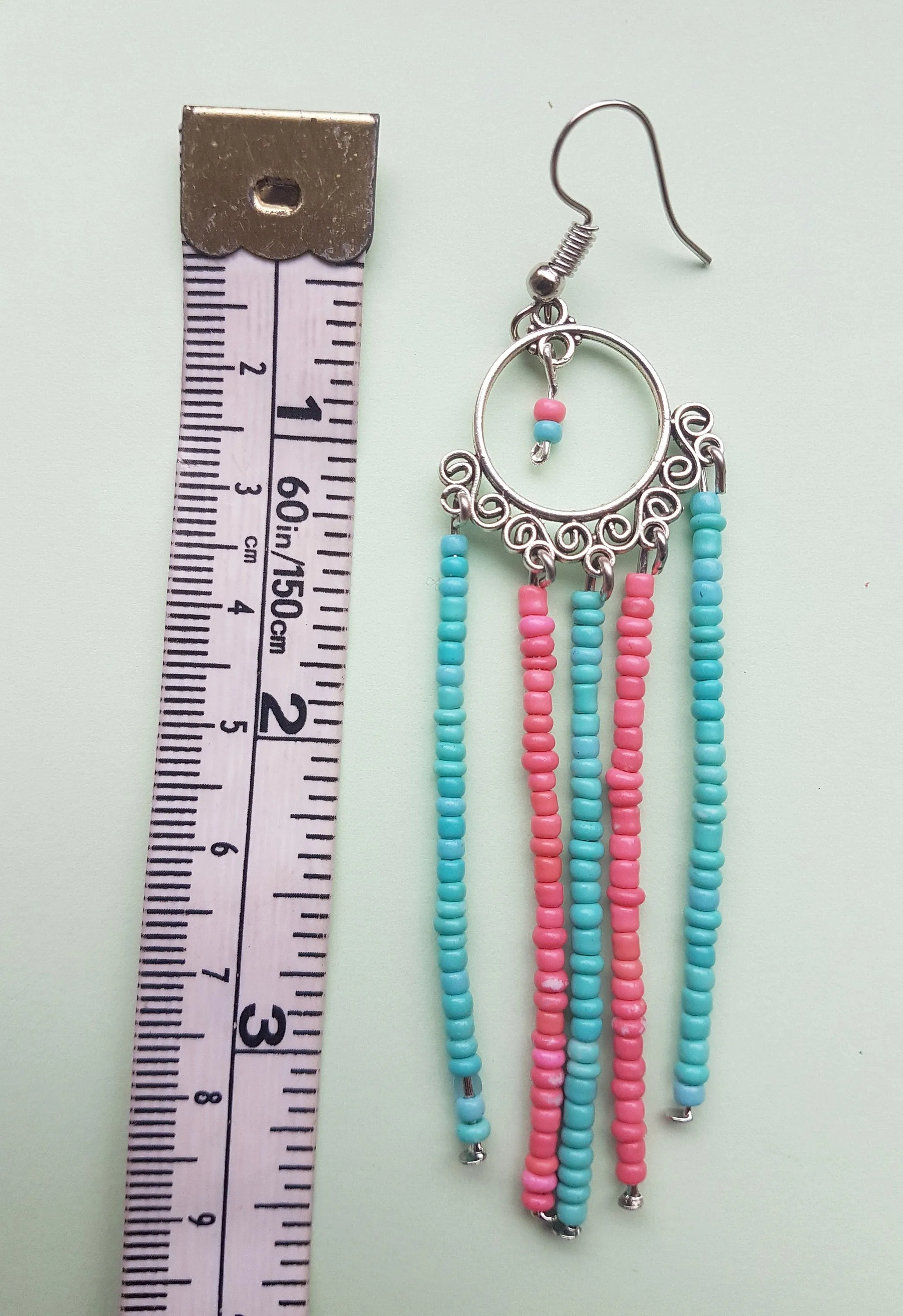 Pink Blue Seed Bead Dangle Earrings