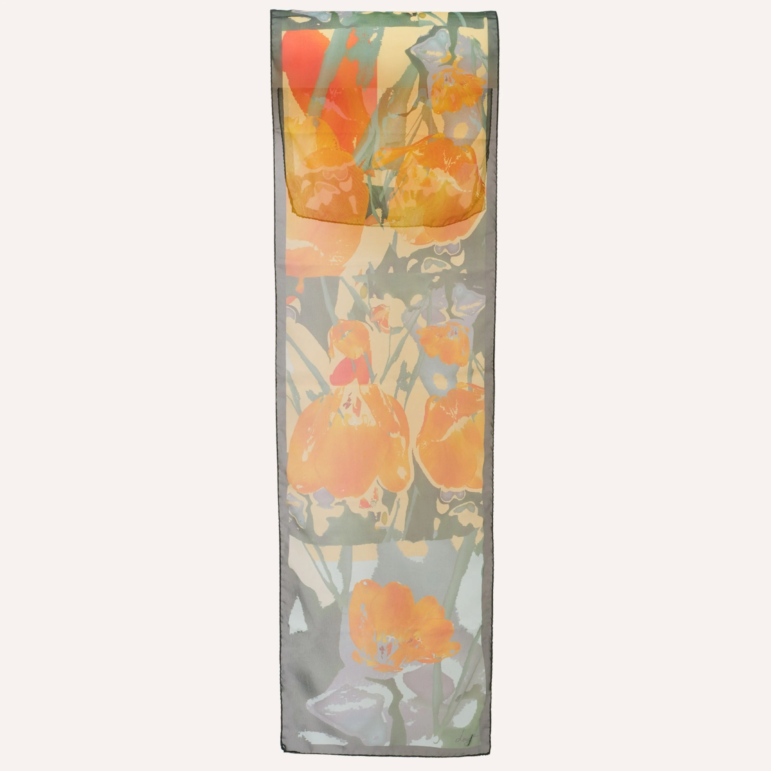 Poppies Long Silk Scarf - Petite Length