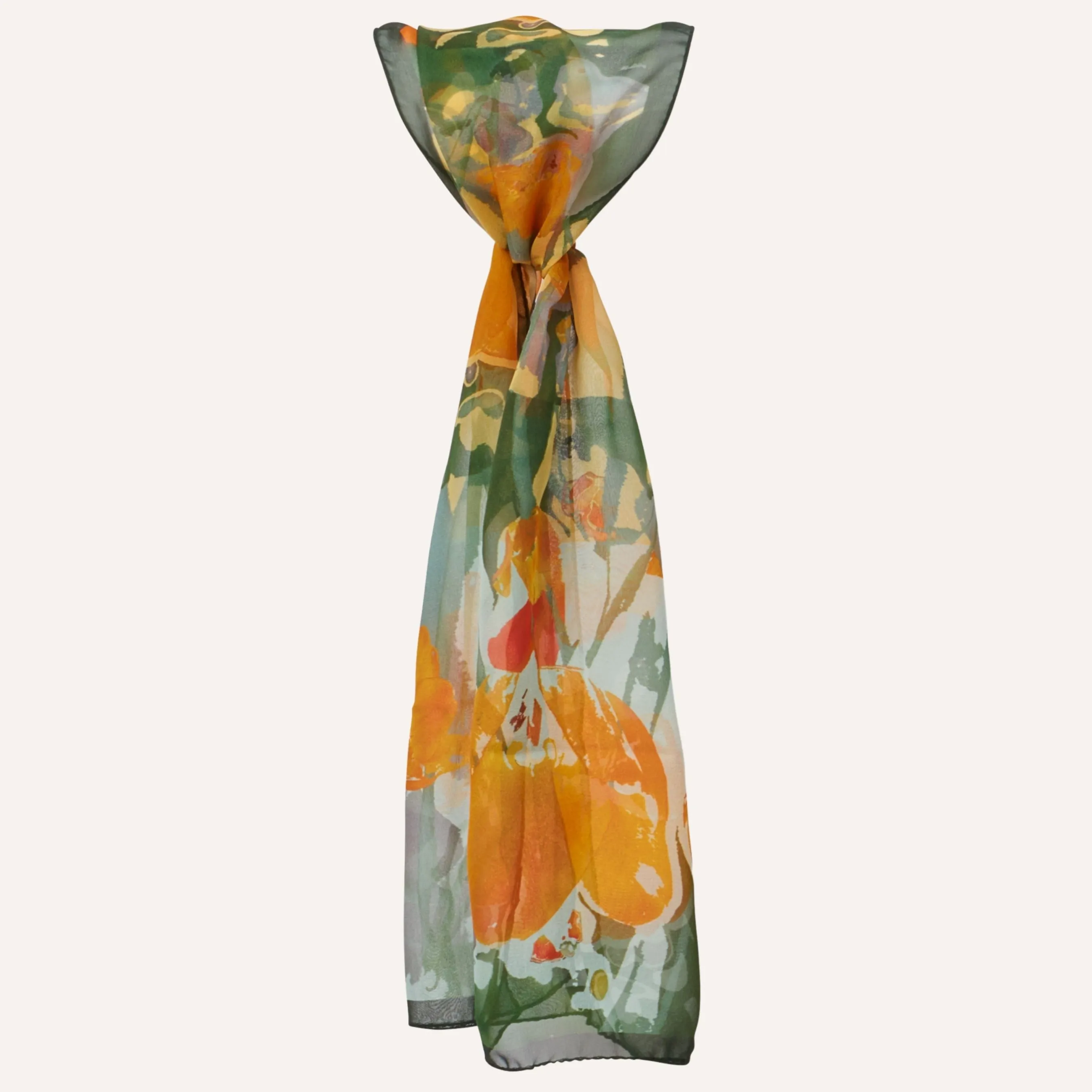 Poppies Long Silk Scarf - Petite Length