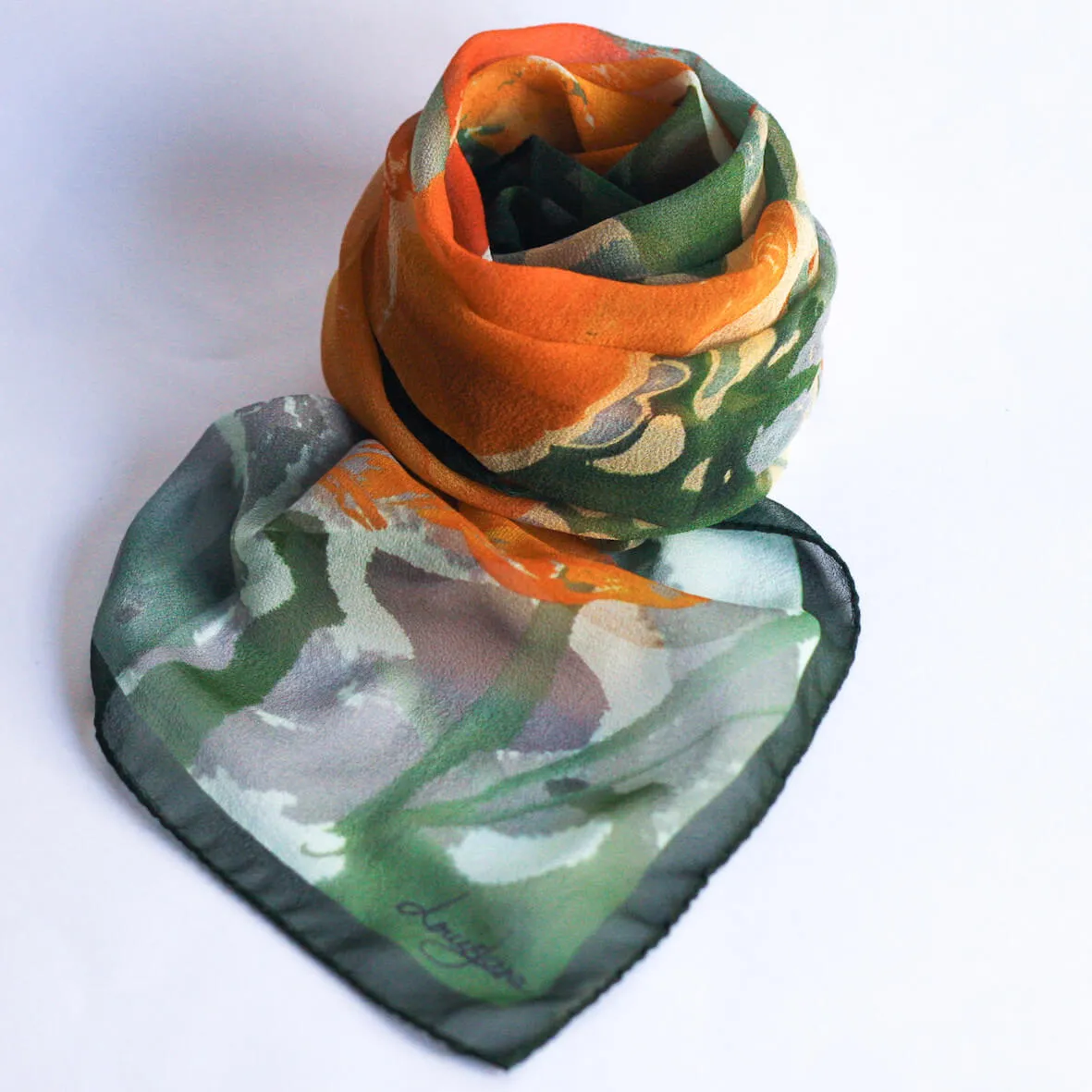 Poppies Long Silk Scarf - Petite Length