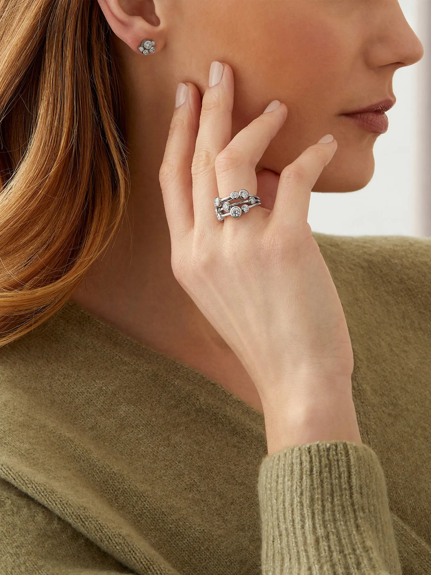 Raindance Platinum Cluster Ring and Earrings Set