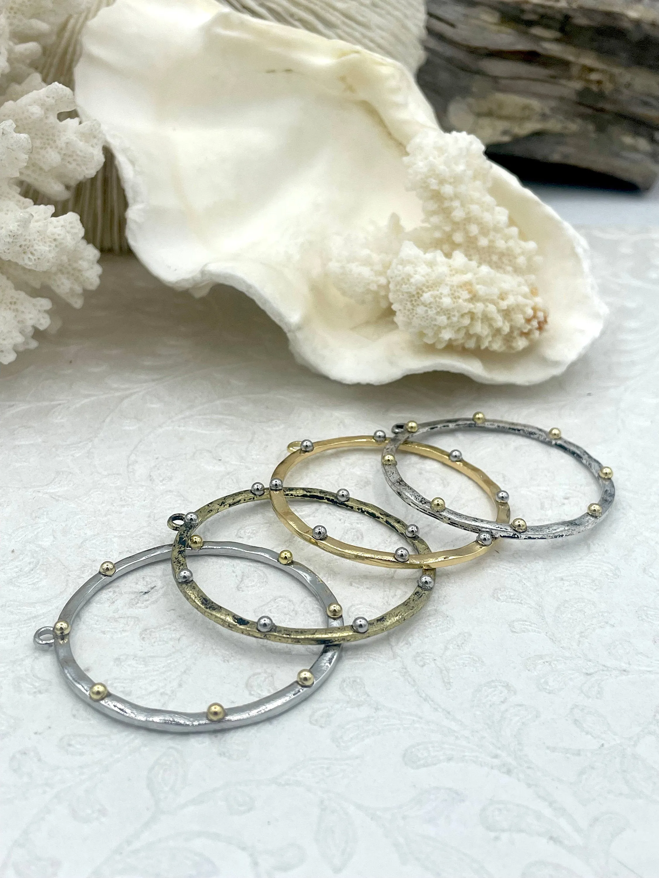 Round Hoop Ring Circle Pendant with Dots, Pendant or Earrings Artisan Ring, Hoop Charm, Closed Ring with Bale, 43mm, 8 Styles Fast Shipping