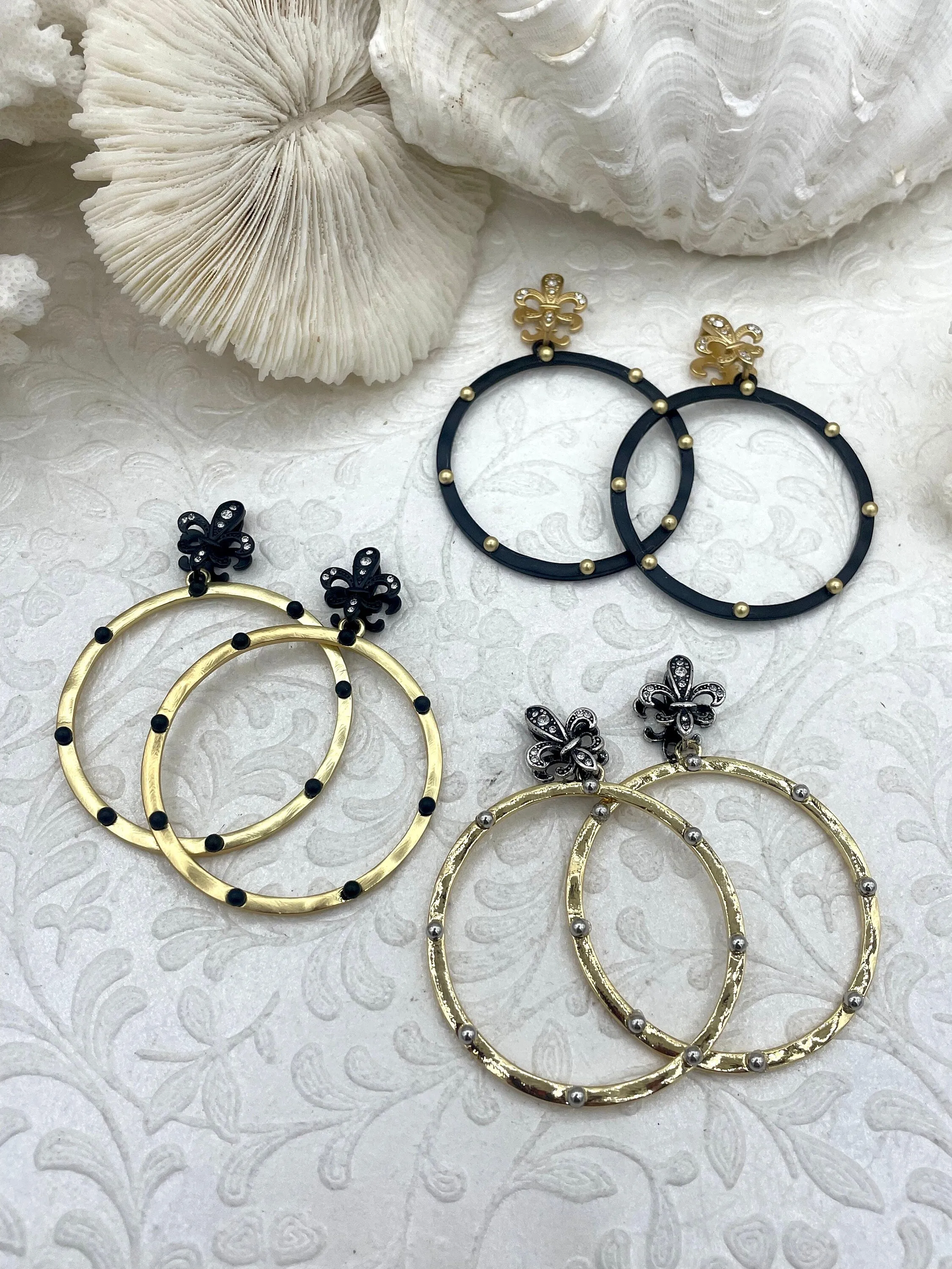 Round Hoop Ring Circle Pendant with Dots, Pendant or Earrings Artisan Ring, Hoop Charm, Closed Ring with Bale, 43mm, 8 Styles Fast Shipping