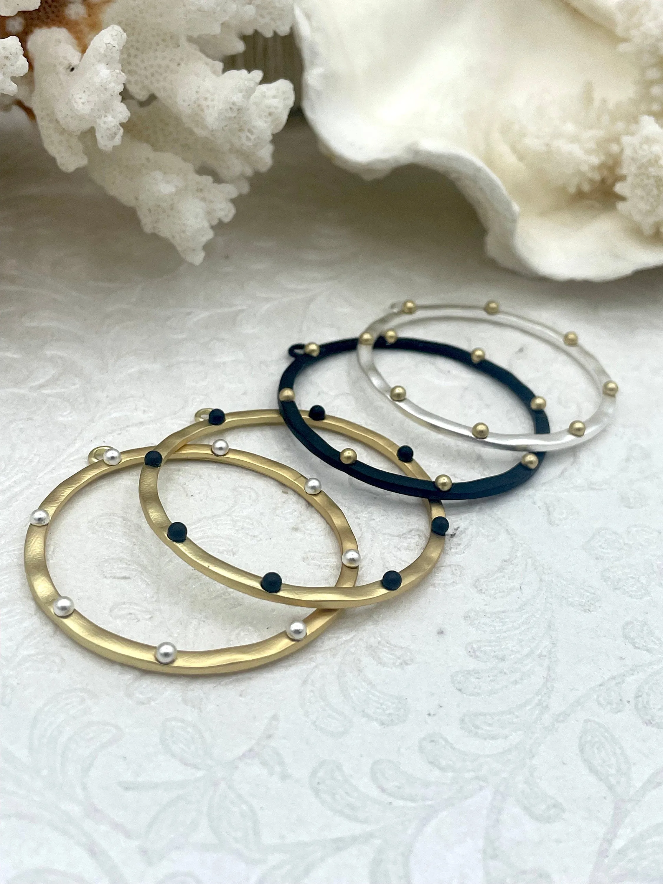 Round Hoop Ring Circle Pendant with Dots, Pendant or Earrings Artisan Ring, Hoop Charm, Closed Ring with Bale, 43mm, 8 Styles Fast Shipping