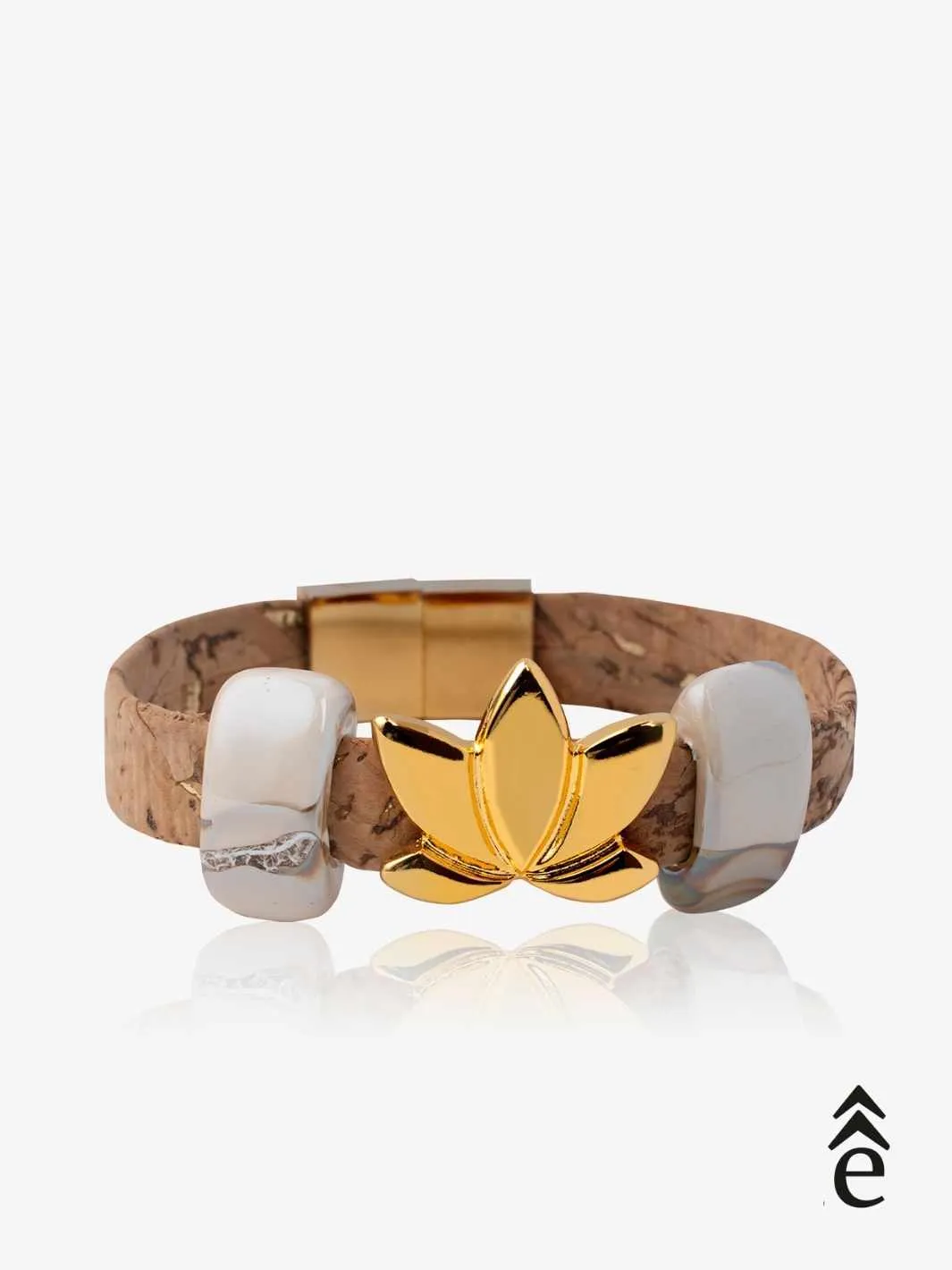 Sacred Lotus Bracelet in White and Gold in Porcelain Ceramic and Cork