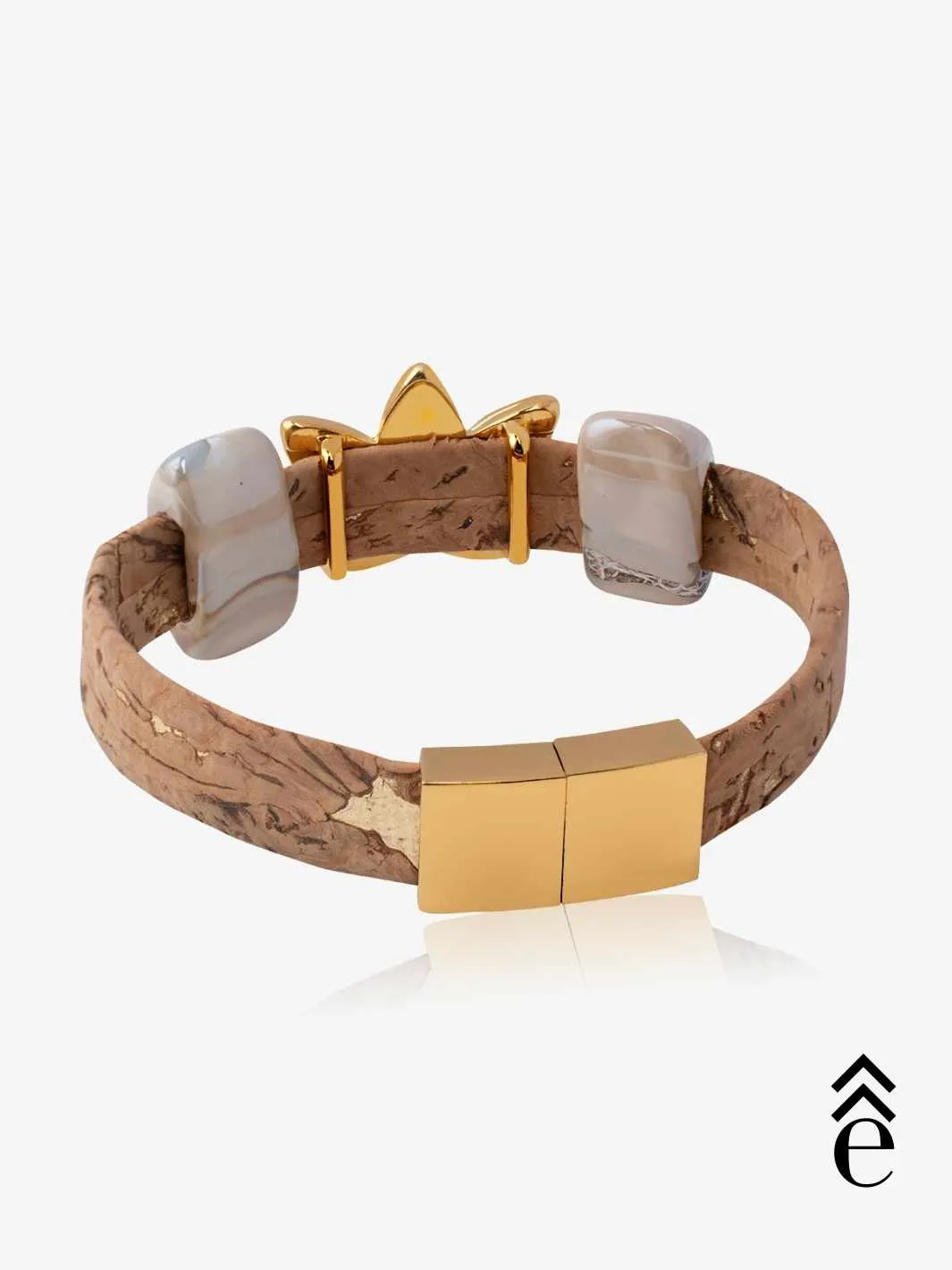 Sacred Lotus Bracelet in White and Gold in Porcelain Ceramic and Cork