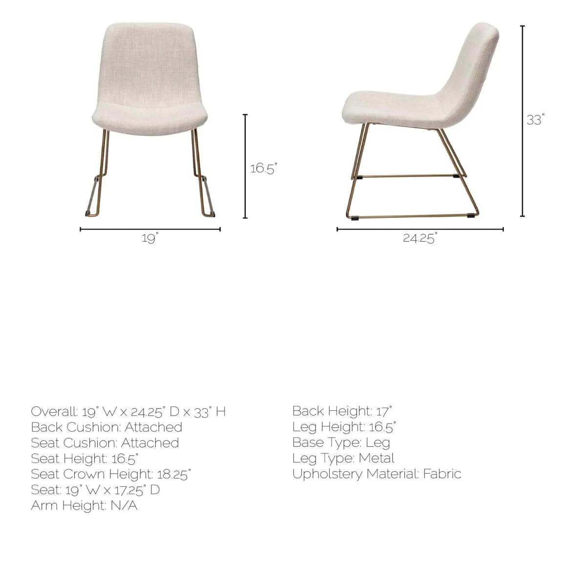 Sawyer Dining Chair Beige Fabric | Gold Metal (Side Chair)