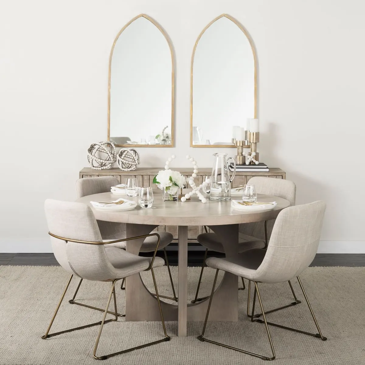 Sawyer Dining Chair Beige Fabric | Gold Metal (Side Chair)