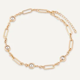 Short Contemporary Crystal Chain-Link Necklace In Gold-Tone