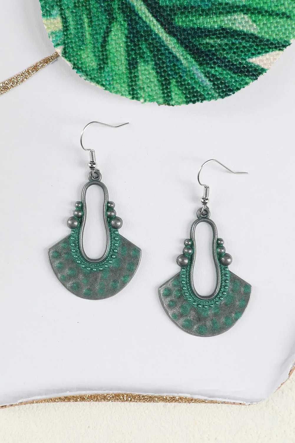 Silver Geometric Fan Dangle Earrings