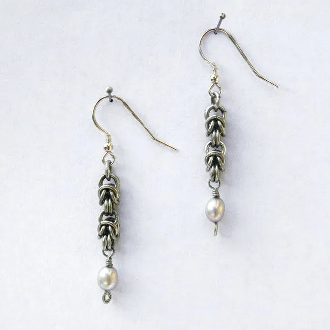 Silver-Plated Byzantine Weave and Freshwater Pearl Earrings