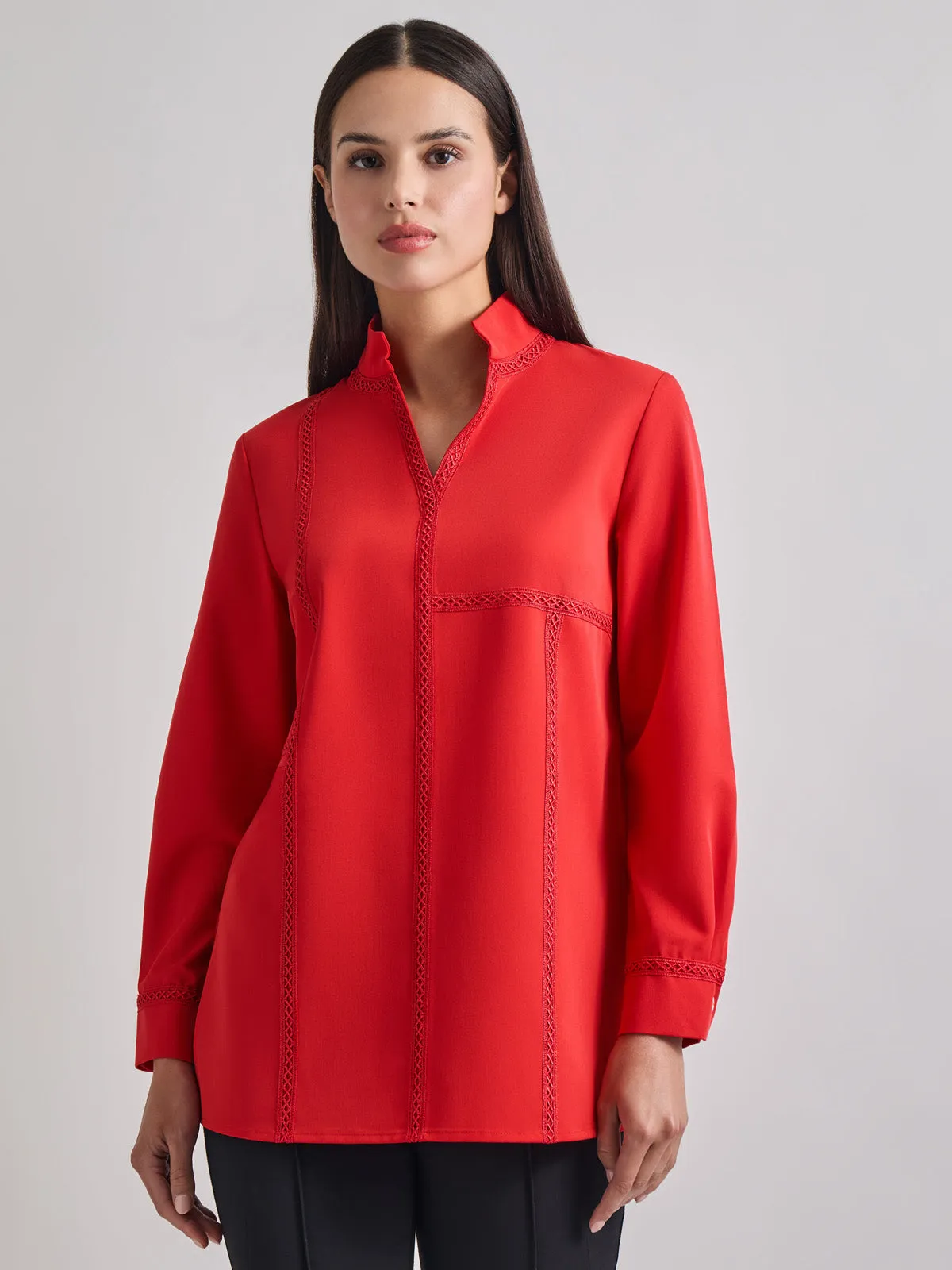 Soutache Detail Tonal Stretch Crepe Tunic