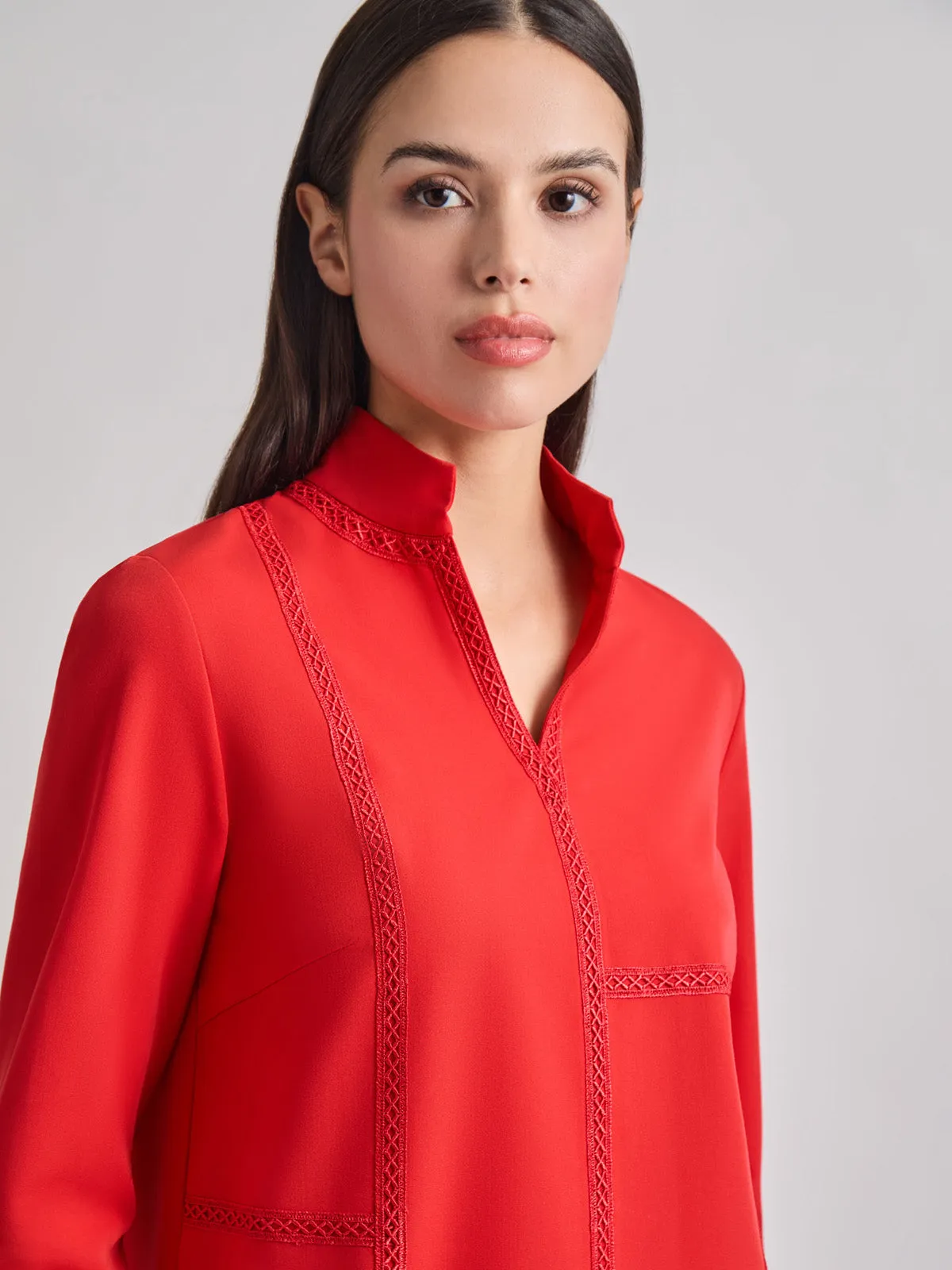 Soutache Detail Tonal Stretch Crepe Tunic