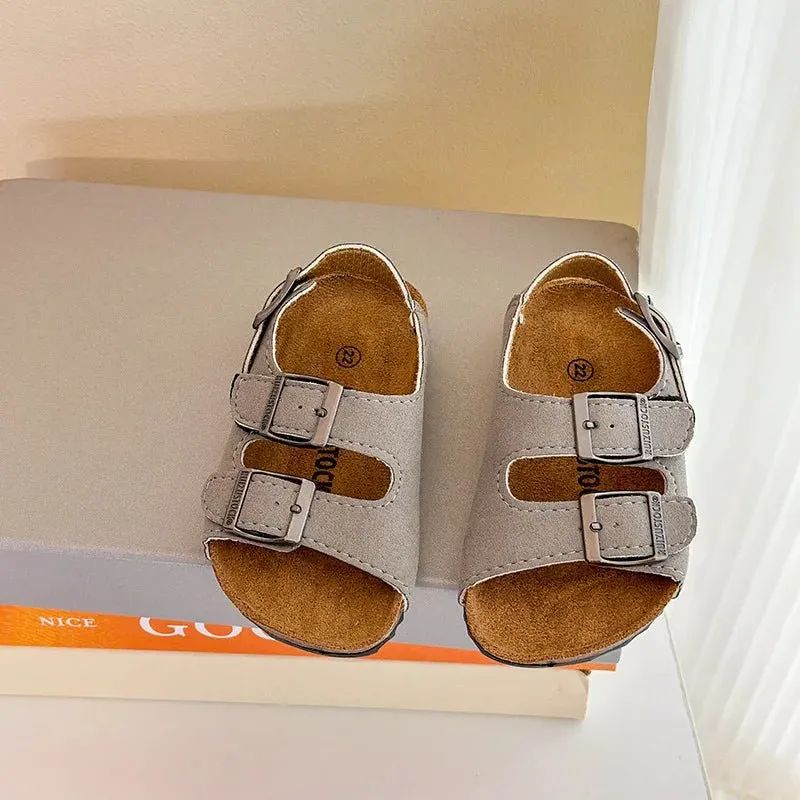 Suede Double Strap Kids Cork Sandals