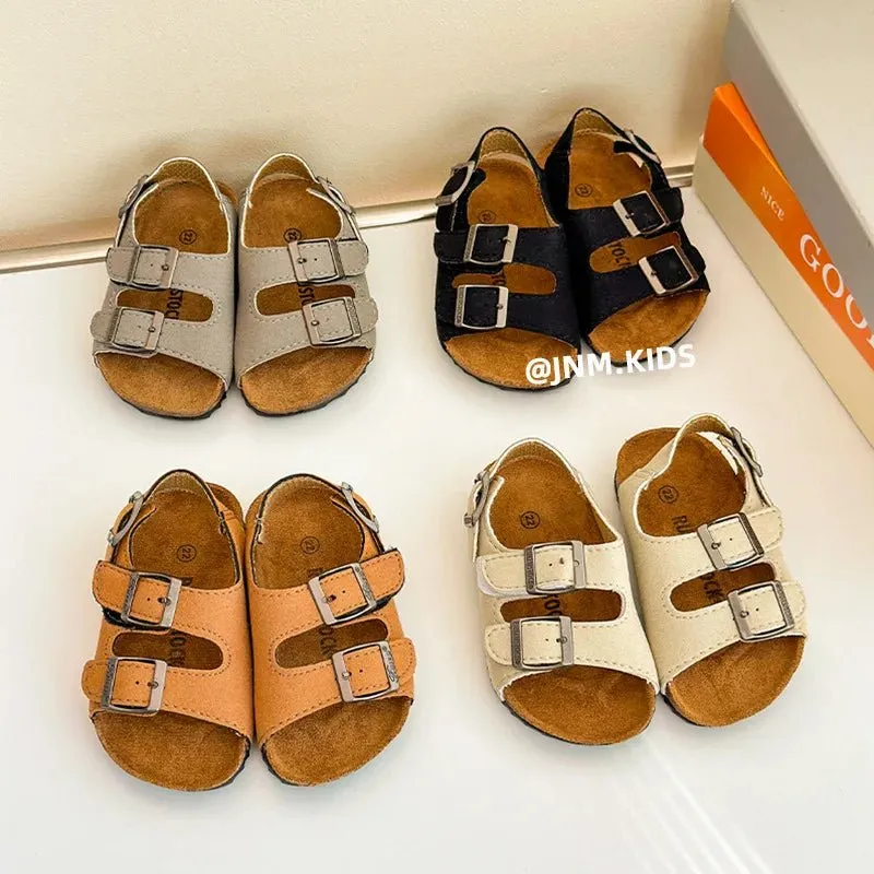 Suede Double Strap Kids Cork Sandals